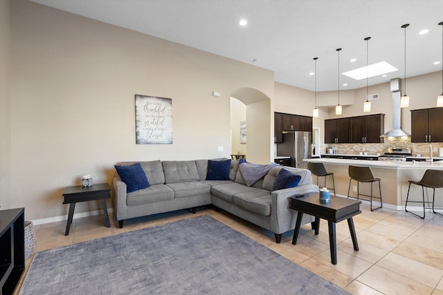 living room featuring light tile patterned floors