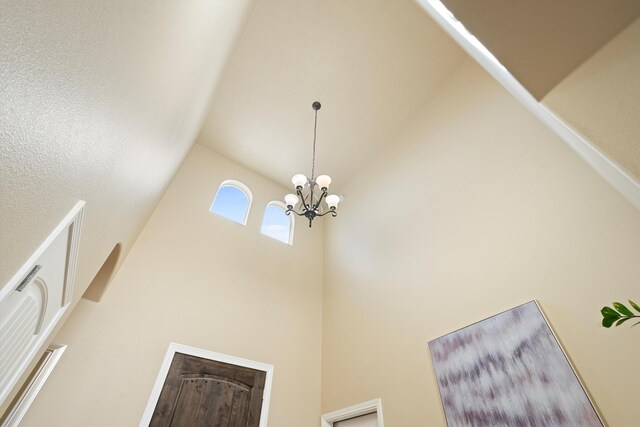 interior details with a chandelier