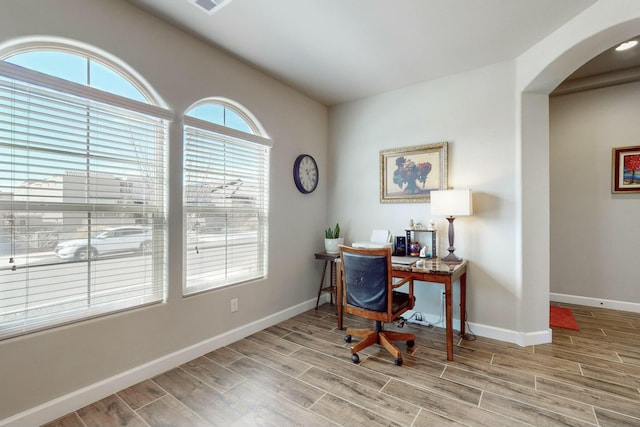 office area with light wood-type flooring