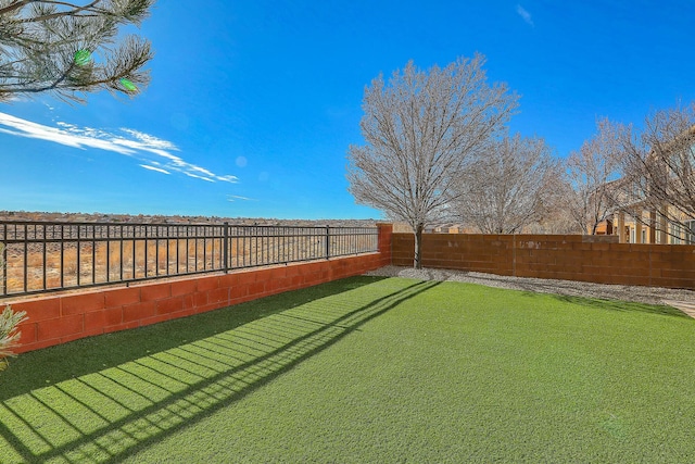 view of yard with a fenced backyard