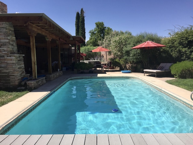 view of swimming pool with a patio