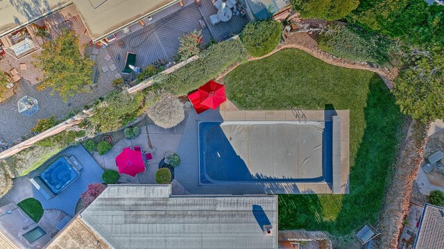 view of patio with a mountain view