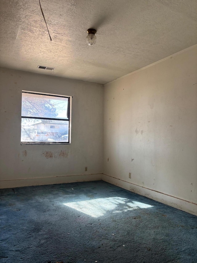 unfurnished room featuring carpet floors and a textured ceiling