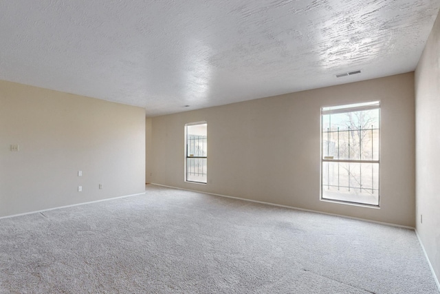 carpeted spare room featuring a textured ceiling