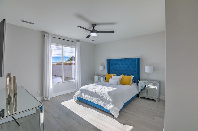 bedroom featuring ceiling fan