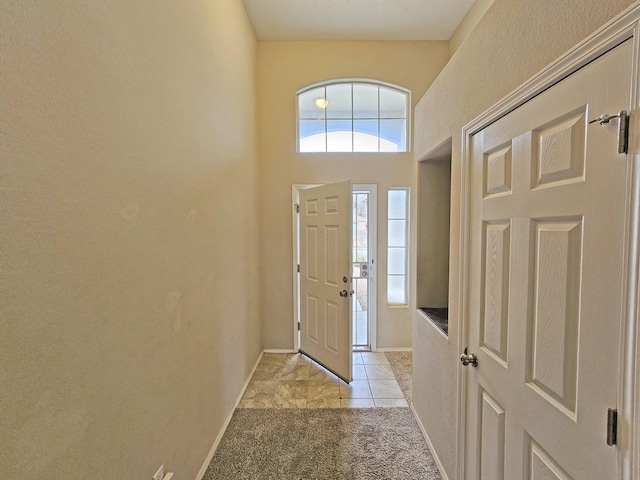 view of carpeted entrance foyer