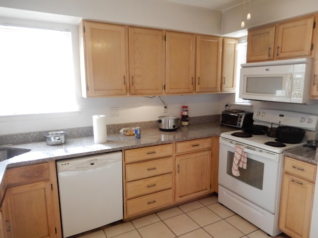 6456 Ja Ct NW, Albuquerque, NM 87120 - kitchen with white appliances, light brown cabinets, and light tile patterned floors