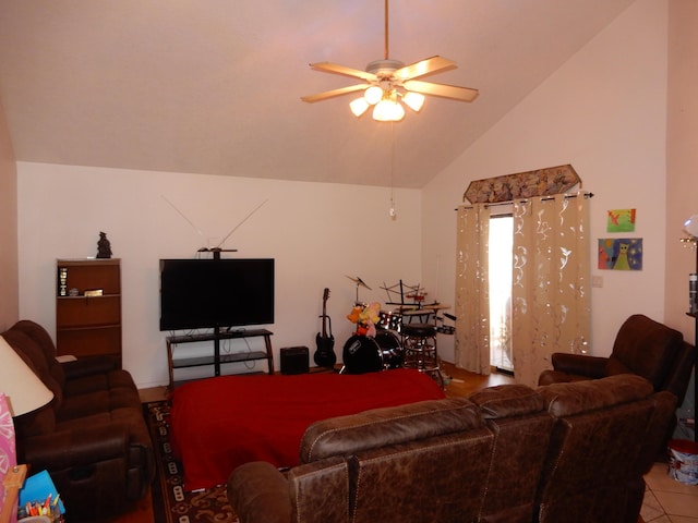 6456 Ja Ct NW, Albuquerque, NM 87120 - living area with a ceiling fan and high vaulted ceiling