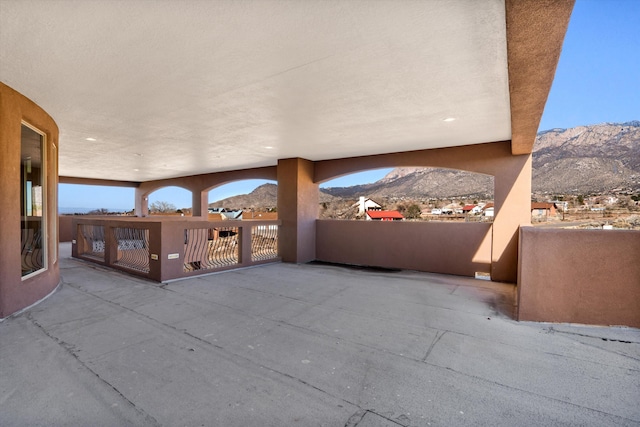 view of patio featuring a mountain view