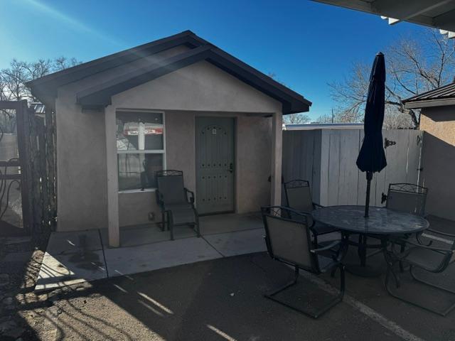 view of patio / terrace featuring an outdoor structure