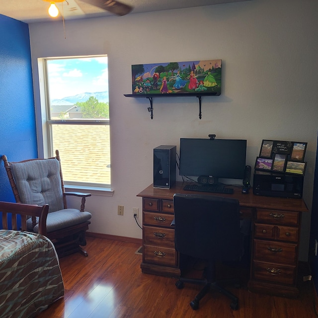 office area with hardwood / wood-style floors and a wealth of natural light