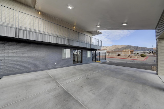 view of patio featuring a mountain view