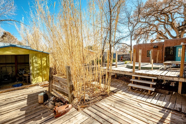 deck with a shed