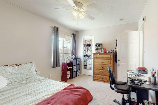 carpeted home office with a textured ceiling