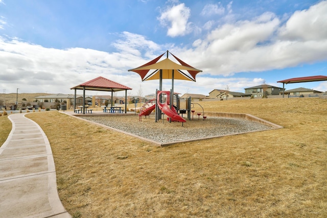 view of playground featuring a gazebo and a yard