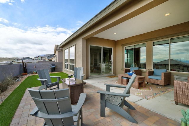 view of patio featuring outdoor lounge area and grilling area