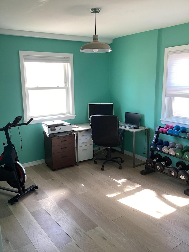 office space featuring light wood-type flooring