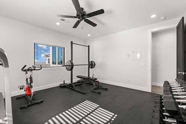 exercise area featuring ceiling fan