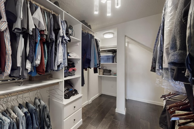 spacious closet with dark wood-type flooring