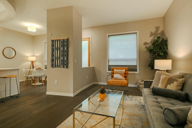 living room featuring dark hardwood / wood-style floors