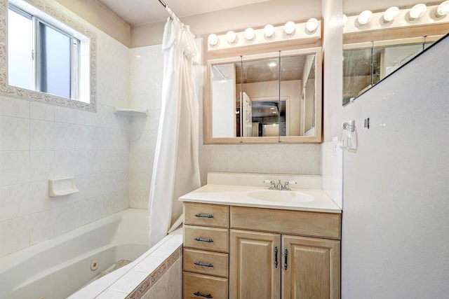 bathroom featuring vanity and shower / tub combo