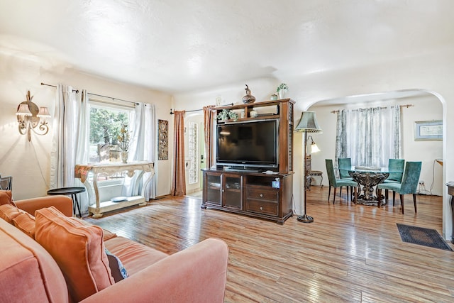 living room with light hardwood / wood-style floors