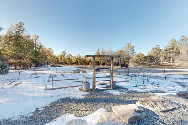 view of yard covered in snow