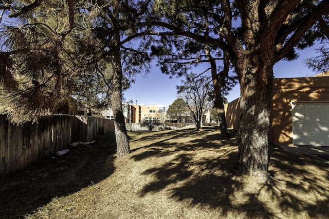 view of yard featuring a garage