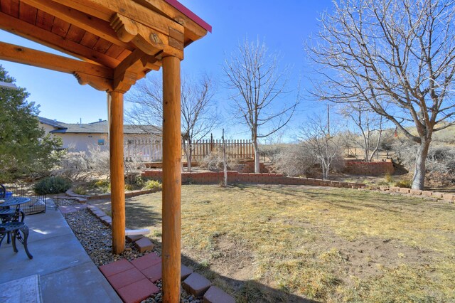 view of patio / terrace with a mountain view