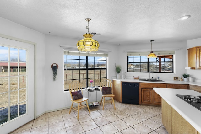 kitchen featuring dishwasher, sink, a healthy amount of sunlight, and decorative light fixtures