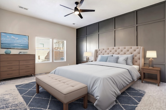 bedroom featuring ceiling fan and carpet flooring