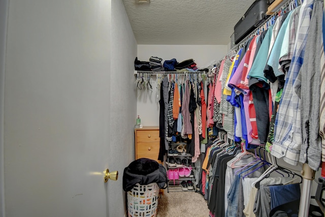 walk in closet with carpet