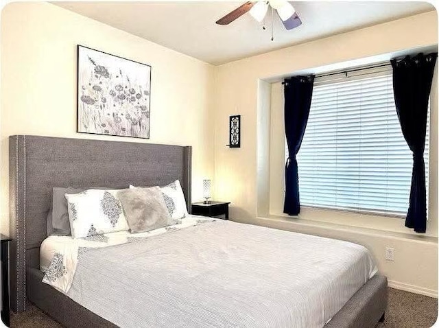 bedroom featuring carpet flooring and ceiling fan