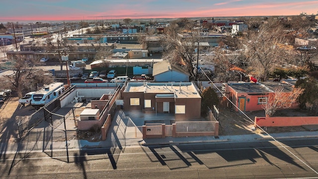 view of aerial view at dusk