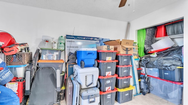 storage featuring ceiling fan