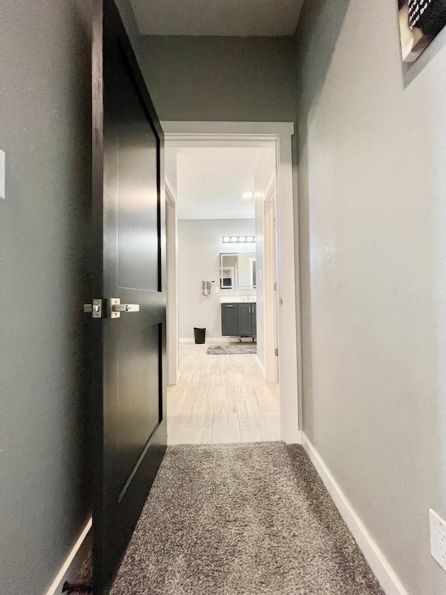 hallway featuring carpet flooring