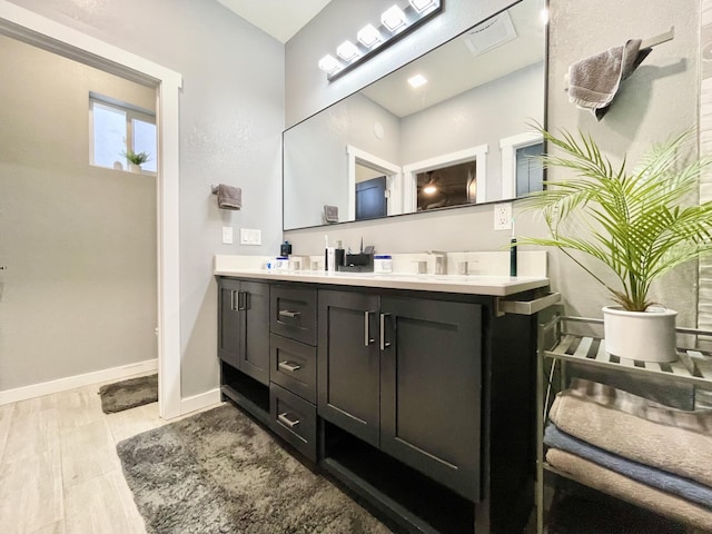 bathroom featuring hardwood / wood-style flooring and vanity