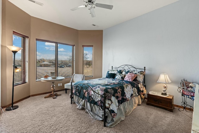 bedroom featuring ceiling fan and carpet floors