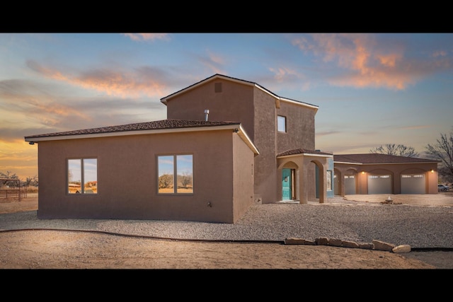 exterior space with a garage