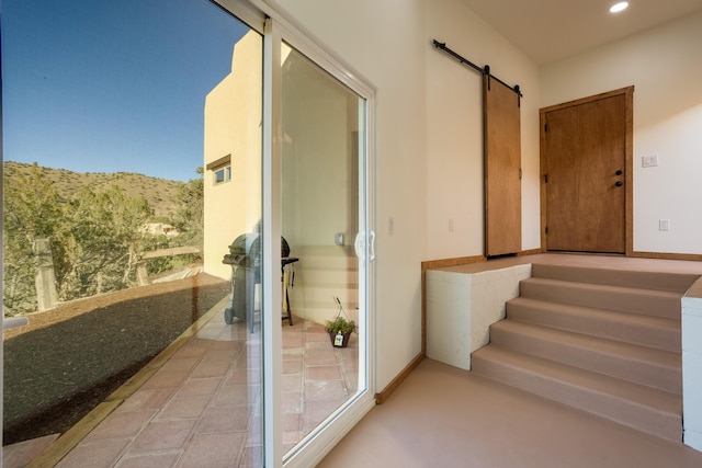 interior space with a mountain view and grilling area