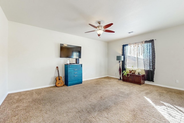 interior space featuring ceiling fan