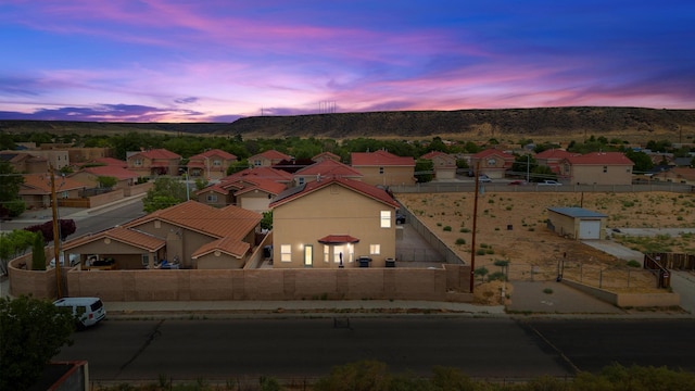 view of aerial view at dusk