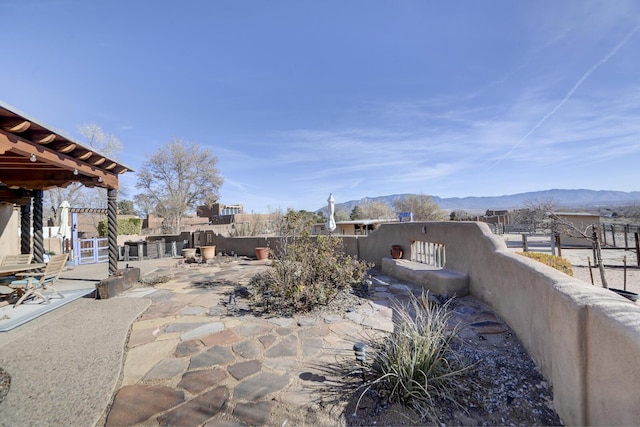 view of patio with a mountain view