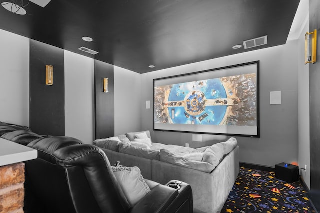 home theater room with carpet floors