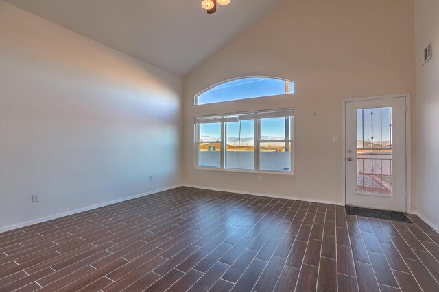 interior space with high vaulted ceiling