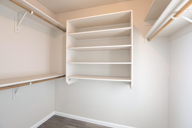 spacious closet with dark hardwood / wood-style flooring