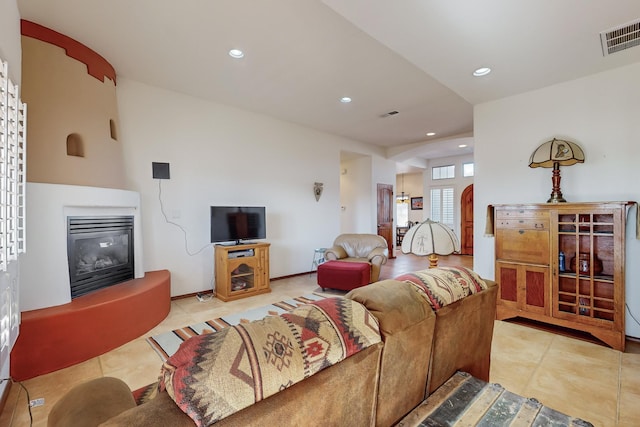 living room with light tile patterned floors