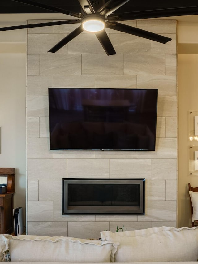 interior details featuring ceiling fan