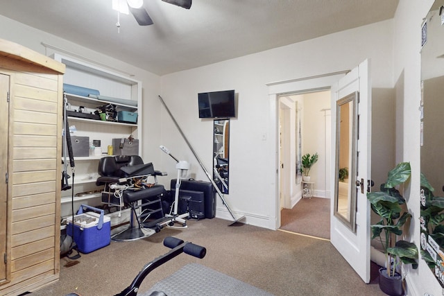 exercise area featuring ceiling fan