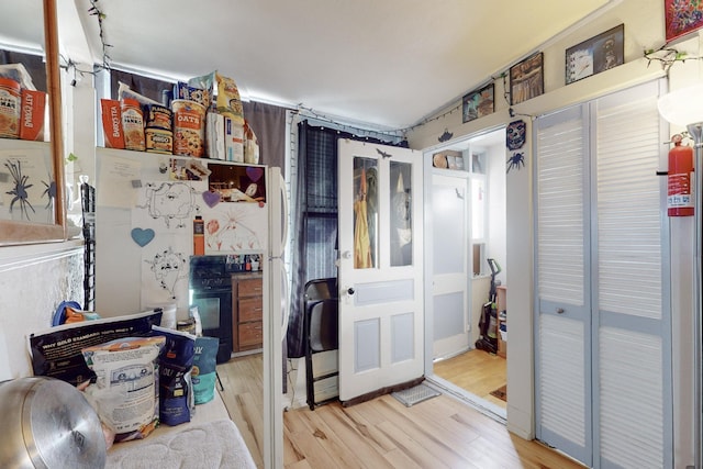 interior space with wood-type flooring and a closet